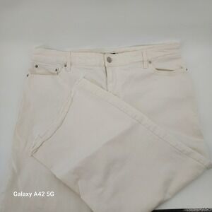 Lauren Ralph Lauren Cream Wide Leg Cropped Jeans 14W Distressed Raw Hem